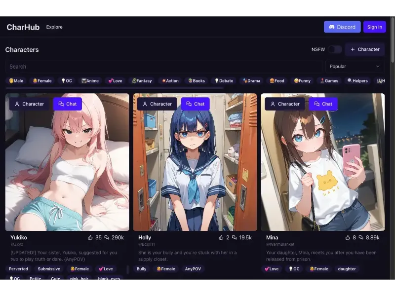 Screenshot of Charhub.ai