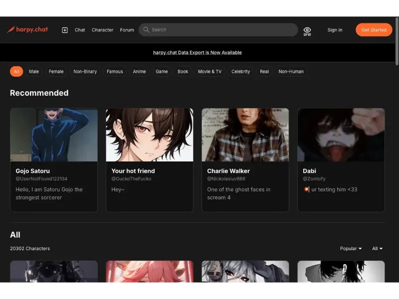 Screenshot of Harpy Chat