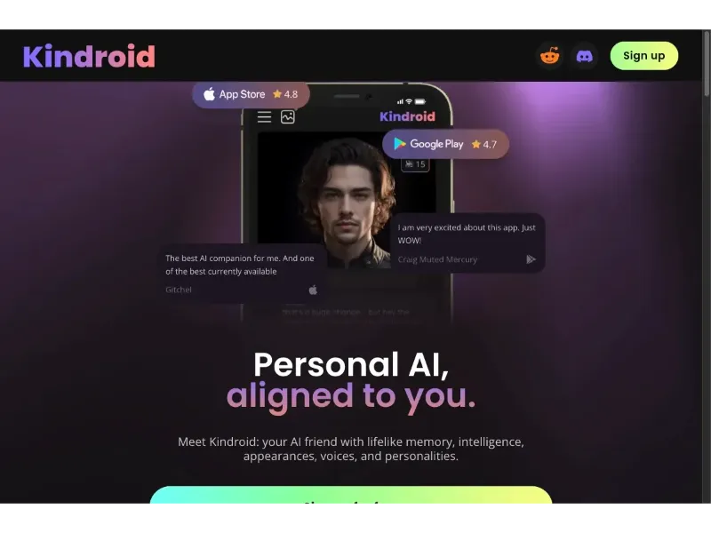 Screenshot of Kindroid AI