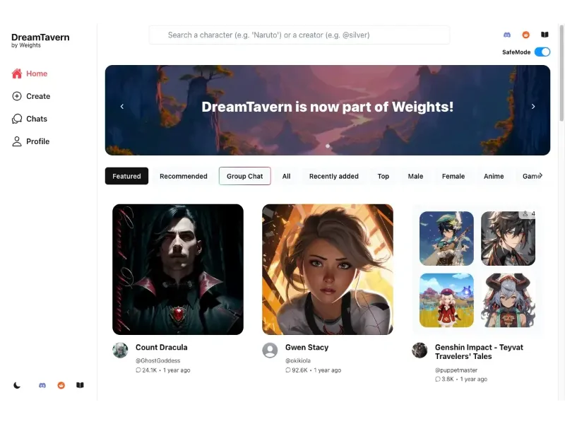 Screenshot of DreamTavern AI