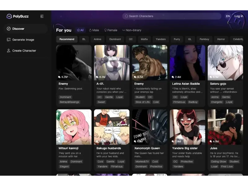 Screenshot of PolyBuzz AI Chatbot